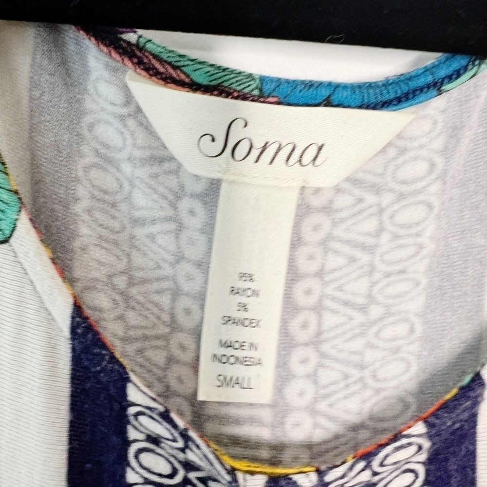 Soma Keyhole Sleeveless Short Dress Garden Bloom Ivory Sz S Floral Print - Picture 7 of 7